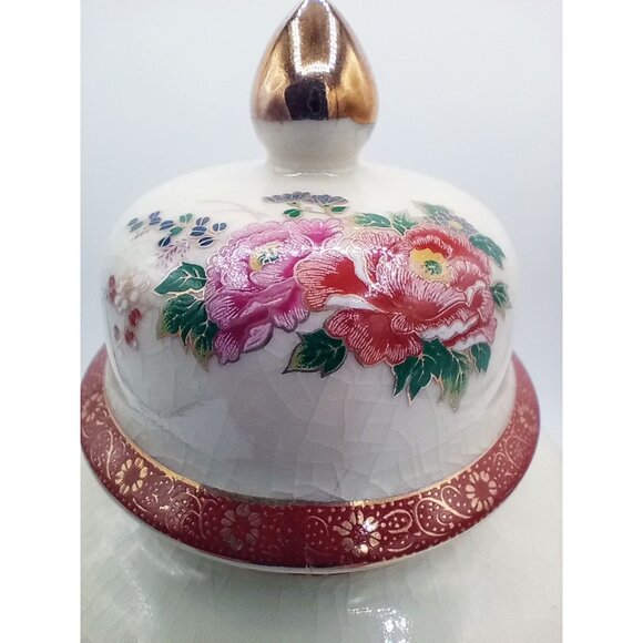 Japanese Satsuma Ware Porcelain Ginger Jar Peacock & Flower Design Japan Crazing - Picture 4 of 16